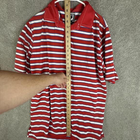 FootJoy Polo Shirt Mens Extra Large Red White Blue Striped Golf Athletic Fit - Picture 5 of 9